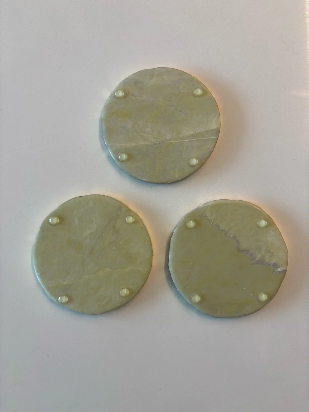 Round Green Stone Coasters - Set of 3